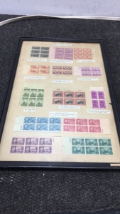 (13) Blocks Of Vintage Stamps In A Framed Collection