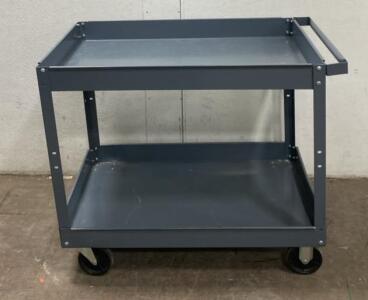 Steel Utility Cart, 2 Shelf, 36"x16"x32", 400 lb Capacity, Steel, Gray, Handle, Casters
