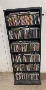 Large 300+ Music CD Collection with Tall Black CD Shelf, Featuring Rock, Pop, Jazz & Iconic Artists- Bangles - Neil Diamond and More