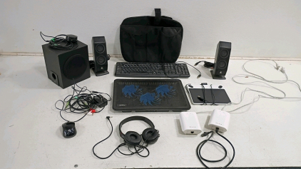 Computer Accessories Lot: Logitech Speakers, Wacom Tablet, HP Mouse, Belkin Powerline, More