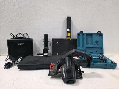 (1) B.C. Rich BCL10 Lead Guitar Amplifier (1) Black & Decker 14.4 Volt Circular Saw includes battery charger, both TESTED, (1) Makita Cordless Drill Includes battery charger and batteries, Tested (2) Hitch Mounted Pet Steps SEE DISCRIPTION FOR TEST RESUL