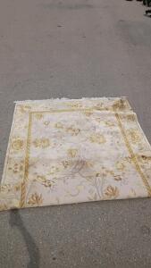 8x10 Wool Area Rug with Floral Design, Beige and Gold Tones, Hand-Tufted