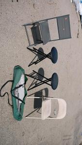 Folding Table With Carry Bag, 2 Black Stools, Mesh & Padded Chairs, Portable Seating Set