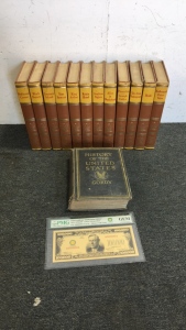 (1) Set Of (12) Great books For kids Series (1) History Of The United States Book 1925 (1) Pmg Graded Gem Gold Certificate “Smithsonian Edition” 1934 $100,000