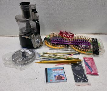 Hamilton Beach Big Mouth Duo 14-Cup Food Processor & Assorted Knitting Tools Lot: Multi-Speed, Susan Bates, Silvalume, Looms & Needles