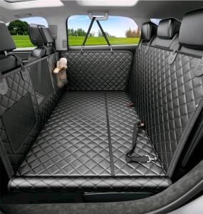 Quilted Universal Car Rear Seat & Trunk Pet Protector Cover, Black, Mesh Pocket, Storage Bag Included