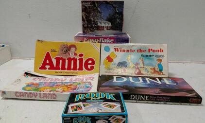 Vintage Board Game & Puzzle Lot &ndash; Annie, Dune, Easy-Bake Oven, Candy Land, 300&ndash;1000 pc Puzzles