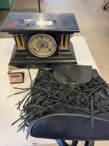 Antique Black Slate Mantel Clock with Marble Accents, Circa 1860-1890, Mechanical Movement