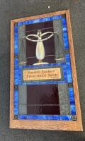 Stained Glass Panel, "Justice Justice Thou Shall Seek", Scales Of Justice, Oak Frame, 36"x20" - 4