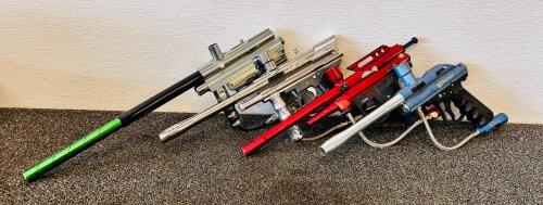Lot of Paintball Guns: Spyder EM1, VL Prodigy E-Grip, PMI Piranha, VL Triton II, Multiple Barrels