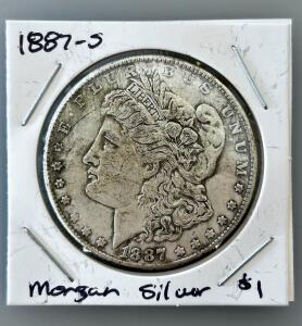 1887-S Morgan Silver Dollar, 90% Silver, Circulated Condition