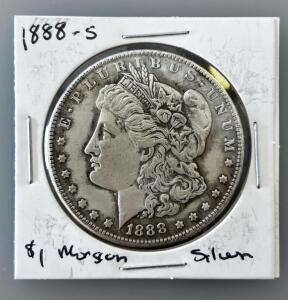 1888-S Morgan Silver Dollar, San Francisco Mint, .7734 Oz Silver, Key Date, Circulated