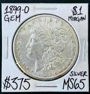1899-O Morgan Silver Dollar $1, New Orleans Mint, MS65 Grade, 90% Silver, Key Collector Coin
