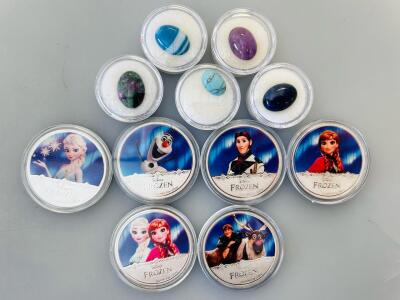 2018 Disney Frozen 1oz .999 Silver Coins New Zealand Mint Set, Colorized, Characters, Gemstones