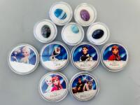 2018 Disney Frozen 1oz .999 Silver Coins New Zealand Mint Set, Colorized, Characters, Gemstones