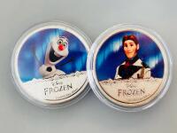 2018 Disney Frozen 1oz .999 Silver Coins New Zealand Mint Set, Colorized, Characters, Gemstones - 2