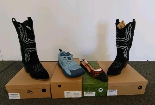 SO Women's Western Cowboy Boots, Black, Size 7, White Embroidery x2 pairs, leopard print flat heel, blue women's sneakers