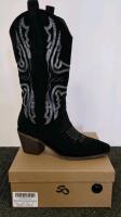 SO Women's Western Cowboy Boots, Black, Size 7, White Embroidery x2 pairs, leopard print flat heel, blue women's sneakers - 2
