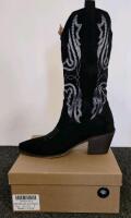 SO Women's Western Cowboy Boots, Black, Size 7, White Embroidery x2 pairs, leopard print flat heel, blue women's sneakers - 4