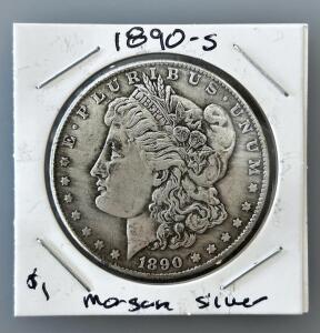 1890-S Morgan Silver Dollar, San Francisco Mint, 90% Silver, Circulated Collectible Coin