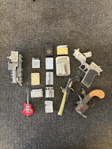 Lot of 15 Vintage Novelty and Standard Cigarette Lighters &ndash; Pocket, Tabletop, Guitar, Train, Gun