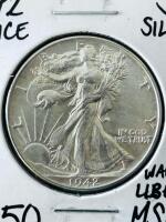 1942 Walking Liberty Half Dollar, MS64, 90% Silver, Philadelphia Mint - 2