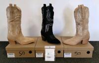 Women&rsquo;s Cowboy Western Boots, Embroidered Faux Suede, Sizes 5&ndash;6, Tan/Black + Butterfly Necklace