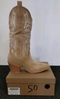 Women&rsquo;s Cowboy Western Boots, Embroidered Faux Suede, Sizes 5&ndash;6, Tan/Black + Butterfly Necklace - 3