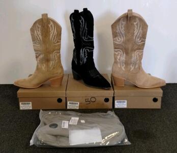 Women's Western Cowboy Boots, Sizes 8.5, 11, 12, Black and Tan, New in Box