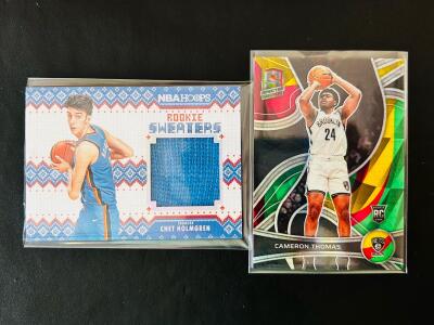 Chet Holmgren Rookie Sweaters Patch, Cameron Thomas Spectra Prizm 11/75 RC Basketball Cards