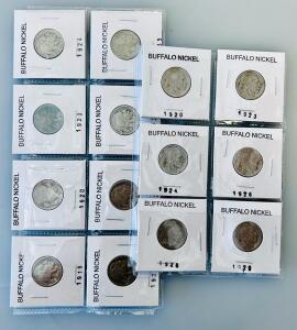 Buffalo Nickels: 1919-1935, 14 Coins, Indian Head Design, US Mint, 5&cent;, Circulated
