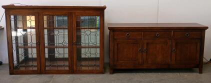 Ashley Maylee Dining Buffet with Hutch, Dark Brown With 4 Glass Shelves, Two Light Bulbs Inside Needs Replaced