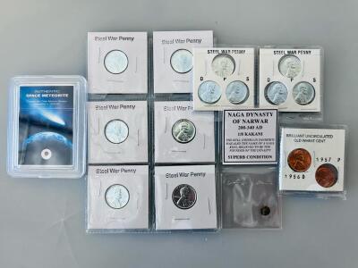 US Steel War & Wheat Pennies, Ancient Naga Coin, Campo del Cielo Meteorite Collection
