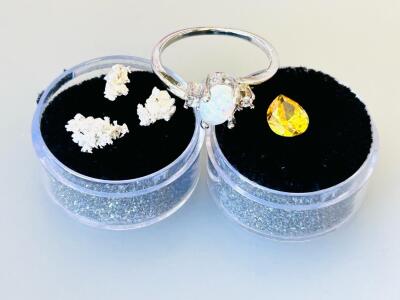 1.28g .999 Fine Silver Crystal Specimens, 2.70ct Pear-Cut Citrine, Opal & Diamond-Like Ring Size 9.5