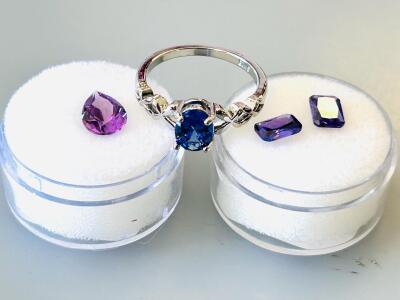 Sterling Silver "925" Ring (Size 9) and Blue & Purple Gemstones, Alexandrite & Tanzanite