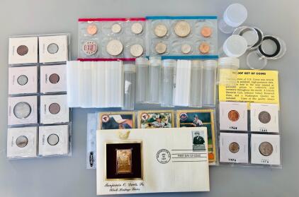 US Proof & Foreign Coins, Coin Tubes, 1987 Topps Baseball Cards, Black Heritage FDC