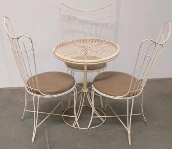 White Wrought Iron 4 Piece Bistro Patio Set, Vintage-Style, Round Mesh Table With 3 Chairs