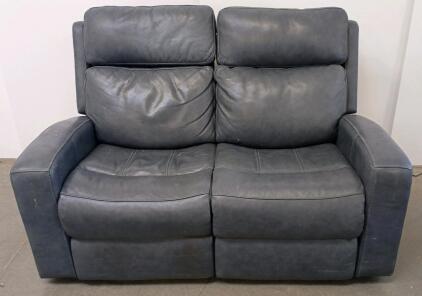 Two-Seat Electric Reclining Leather Loveseat, Dark Gray, 60-65"W, Attached Cushions