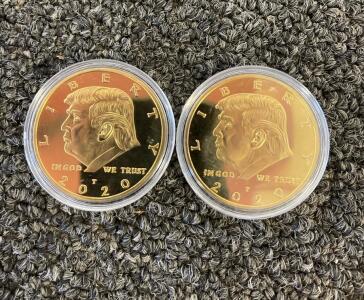 Pair Of 2020 Donald Trump Gold-Tone Commemorative Liberty Coins In Capsules