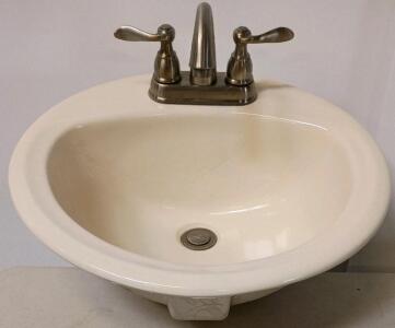 Drop-In Bathroom Sink With Brushed Nickel 2-Handle Faucet, Off-White, 19-Inch Round, Hardware Included