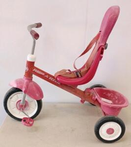 Radio Flyer Classic Pink Dual Deck Tricycle (#33P), 12" Front Wheel, Adjustable Seat, Chrome Handlebars