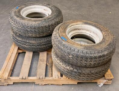 Set Of 4 Fomaster 8-14.5LT Tires With Rims, Load Range G, 14-Ply, 3,100 lbs Capacity