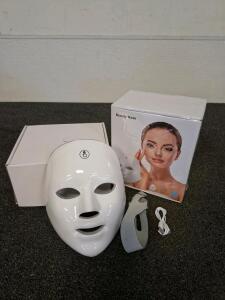LED Light Therapy Facial Mask, USB Powered, 3 Color Modes, Adjustable Strap, Box & Cable