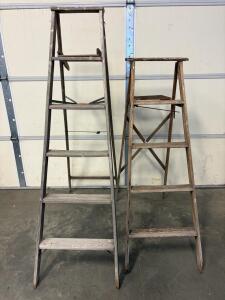 Wooden A-Frame Step Ladders, 5-Step And 4-Step, Foldable, Metal Braces