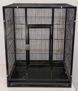 Large Black Metal Aviary Cage, For Parrots & Medium-Large Birds, Decorative Panels