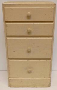 Vintage Small Wooden 4-Drawer Dresser, Painted Cream, Heavy Distress, 32"x9"x7"