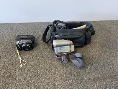 Canon PowerShot SX110 IS 12.1MP 12x Zoom + Sony Handycam DCR-DVD650 60x Zoom Camcorder Bundle, Tested And Both Power On