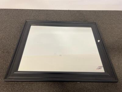 Black Framed Wall Mirror, Approx. 30"x24", Rectangular Glass, Minor Frame Chip
