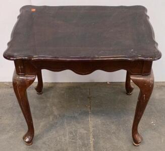 Queen Anne Style Solid Wood Side Table &ndash; Scalloped Edge, Cabriole Legs, Dark Finish,