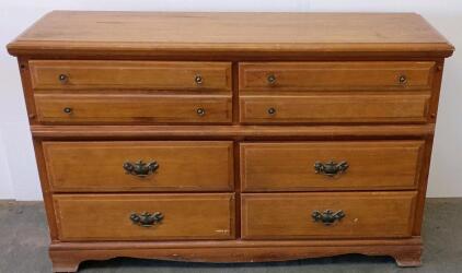 6-Drawer Wooden Dresser, Medium Brown Finish, Metal Pulls,